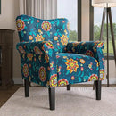 BELLEZE Modern Accent Chair for Living Room, High Back Linen Armchair with Wooden Legs, Upholstered Wingback Side Chair Padded Armrest Single Sofa for Living Room, Bedroom - Allston (Blue & Flower) by CozyNest Decor