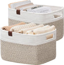UBBCARE 2 Pack Baskets for Organizing, Woven Storage Baskets with Label for Toys and Towel, Rectangle Cotton Rope Basket with Handles, 15''L x10''W x9''H, White&Brown by TinyTreasures Baby Boutique