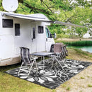 GENIMO Outdoor Rug Waterproof for Patio Decor, 8' x 10' Reversible Plastic Straw Floral Camping Carpet, Large Area Rugs Mats for RV, Camper, Deck, Balcony, Porch, Beach, Picnic, Black & White by CozyNest Decor