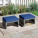 Tangkula 2 Pieces Patio PE Rattan Ottomans, Multipurpose Outdoor Footstool Footrest Additional Seating Side Table with Soft Zippered Cushions for Deck, Garden, and Yard (Navy Blue) by CozyNest Decor