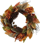 Admired By Nature 24 Inch Artificial Fall Magnolia Leaf Vine Berry Wreath Autumn Leaves For Wall Fornt Door Home Office Farmhouse Thanksgiving Harvest Cemetery Wreaths Indoor Outdoor, Orange-Pinecones by CozyNest Decor