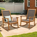 Idzo Wood Wicker Rocking Chair, 400 lbs Capacity, Durable Eucalyptus Wood, Natural Finish, Comfortable Curvy Design, Ideal for Deck, Patio Furniture, Teak Outdoor Furniture, Set of 2 by CozyNest Decor
