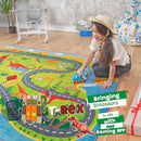 KC Cubs 3x5 Dinosaur Toy Car Dino Road Rug – Educational Play Mat Carpet for Kids, Toddlers, Nursery, Classroom, Playroom, Baby Daycare, Boys & Girls by TinyTreasures Baby Boutique
