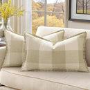 decorUhome Buffalo Plaid Check Fall Throw Pillow Covers 12x20 Set of 2, Outdoor Lumbar Decorative Farmhouse Pillow Covers with Stitched Edge for Bed Couch Sofa, Cream White and Beige by CozyNest Decor