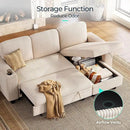 LINSY HOME Sectional Sleeper Sofa with Pull Out Couch Bed - Convertible Plush Corduroy Cloud Couch with Storage Chaise & USB Charging, Comfy L Shaped Modular Couches for Living Room Apartment, Beige by CozyNest Decor