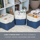 OrganiHaus 12x12 Cube Storage Bins 4 Pack, Foldable Cube Storage Organizer w/ Rope Handles, Collapsible Fabric Bins for Toys, Clothes & Closet Organization, Fabric Square Baskets - Navy Blue by CozyNest Decor