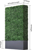 AGPL Upgraded Artificial Boxwood Hedge Wall with Dark Gray Stainless Steel Planter Box (79" Height 48" Width 12" Deep) Room Divider and Privacy Wall (79) by CozyNest Decor