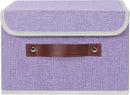 ANMINY Storage Bin with Lid Storage Boxes with PU Leather Handles PP Plastic Board Decorative Foldable Lidded Cotton Linen Fabric Home Cubes Baskets Closet Organizer Container - Purple, Small Size by TinyTreasures Baby Boutique