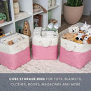 OrganiHaus 11x11 Cube Storage Bins 4 Pack, Foldable Cube Storage Organizer w/ Rope Handles, Collapsible Fabric Bins for Toys, Clothes & Closet Organization, Fabric Square Baskets - Pink/White by CozyNest Decor