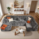 Cloud Sectional Couches for Living Room,U Shaped Modular Sofas No Assembly,133x68 Inches Plush Corduroy Oversized Floor Couch Set with Deep Seat Chaise,Grey by CozyNest Decor