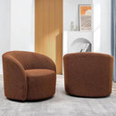 KINWELL 34" W Swivel Barrel Chair Set of 2, Mid Century Modern Round Upholstered Boucle Swivel Accent Chairs, No Assembly Sofa Chair for Living Room Bedroom Reading, Brown by CozyNest Decor