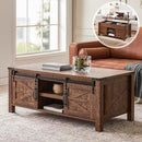 OKD 48" Farmhouse Lift Top Coffee Table with Sliding Barn Door,Rustic Center Table with Hidden Storage Compartment,Lifting Tabletop and Adjustable Shelf for Living Room,Office,Reclaimed Barnwood by CozyNest Decor