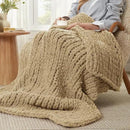 Amélie Home Chunky Knit Throw Blanket for Couch, Soft Chenille Crochet Blanket for Sofa, 50"x60", Beige by CozyNest Decor