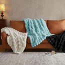 JELLYMONI Plush Faux Fur Throw Blanket – Elegant Black Cozy Bed & Couch Cover, Thick Warm Fuzzy Textured Bubble Design, Queen Size (90"x90") by CozyNest Decor
