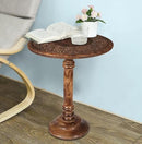 Lightnpro Hand Carved Solid Mango Wood Round Pillar Accent Table - 18" × 22" Rustic Farmhouse Side End Table | VintageRustic Boho Nightstand for Living Room, Bedroom & Entryway by CozyNest Decor