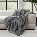 Mon Chateau Grey 3D Jacquard Faux Fur Throw, Plush Luxury Blanket for Couch, Sofa, or Bed, Soft Reversible Throw Blanket for Sleeping, Home & Room Décor, 60" x 70" by CozyNest Decor
