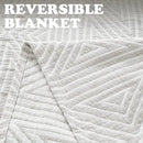 jinchan Boho 100% Cotton Blanket Muslin 50x60 Inches Lightweight 3-Layer Geometric Triangle Striped Pattern Reversible Quilt Throw Soft Breathable Comfy All Seasons for Couch Bed Decor, Light Grey