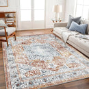 Area Rug 8x10 Washable Rug Tangerine Vintage Traditional Mat Distressed Indoor Foldable Thin Retro Accent Floral Print Rug Non Slip Carpet Living Room Dining Room Office by TinyTreasures Baby Boutique