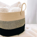 OrganiHaus Woven Laundry Basket, Large Cotton Rope Blanket Holder with Handles, Soft & Sturdy Nursery Hamper, Decorative Toy Bin for Living Room Organization 20x13 inches - Brown/Black by TinyTreasures Baby Boutique