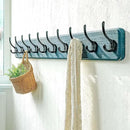 Dseap Coat Rack Wall: 38-1/4" Long, Patented, Heavy-Duty, 10-Double-Hooks Wooden Wall Mounted Coat Rack Coat Hanger Hook Rail for Winter Coats Hat Jacket Clothing, Weathered Blue by CozyNest Decor