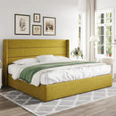 Allewie King Size Lift Up Storage Bed, Modern Wingback Headboard, Hydraulic Support, No Box Spring Needed, Olive Yellow by CozyNest Decor