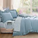 Full Comforter Set - 7 Pieces Ruffle Blue Bedding Sets, Shabby Chic Farmhouse Bed in a Bag Full with Ruffle Comforter, Floral Sheets, Pillowcases & Shams by CozyNest Decor