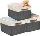 SIMPLE HOUSEWARE Large Fabric Storage Bin, 15" x 11" with Leather Like Handles, 3 Pack, Dark Gray by CozyNest Decor