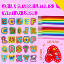 26PCS Kids Lacing Cards, 26 Double Sided Uppercase Sewing Cards with 26 Colorful Laces, Imagination Development Lacing Toys Games for Children Educational and Learning Activity by TinyTreasures Baby Boutique