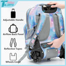 NEW TILAMI 18 inch Kids Rolling Backpack for School with Big Storage, Waterproof, Adjustable Handle - Perfect for Girls & Boys, Blue Star by TinyTreasures Baby Boutique