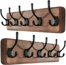 SKOLOO Rustic Wall Mounted Coat Rack, Case of 2, Pine Solid Wood Coat Hook Hanger - 5 Hooks for Hanging Clothes Robes Towels Coats by CozyNest Decor