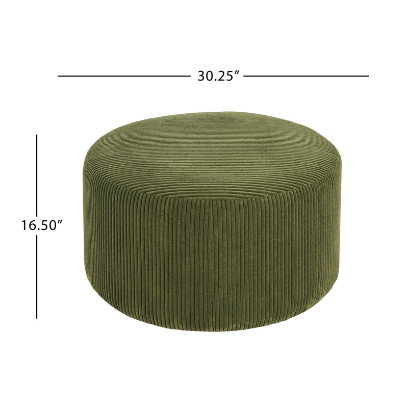 Upholstered Round Ottoman,Olive Green,Corduroy