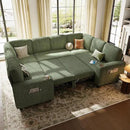 LINSY HOME Sectional Sleeper Sofa with Pull Out Couch Bed - Convertible Plush Corduroy Cloud Couch with Storage Chaise & USB Charging, Comfy Modular Couches for Living Room, Green by CozyNest Decor