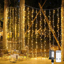 JMEXSUSS 900 LED Outdoor Christmas Curtain Lights, 9.5x29.5ft Christmas Lights Plug in with Remote, Twinkle Hanging String Light for Bedroom Wall Wedding Backdrop Window Gazebo Decor, Warm White by CozyNest Decor
