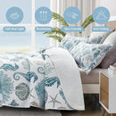 Coastal Bedding King Size Coastal Quilt with 2 Shams, Nautical Beach Comforter Sets Ocean Bedspreads Blue Seahorse Coverlet Summer Bedding, 96''x106'' by CozyNest Decor