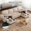 LINSY HOME Sectional Sleeper Sofa with Pull Out Couch Bed - Convertible Plush Corduroy Cloud Couch with Storage Chaise & USB Charging, Comfy U Shaped Modular Couches for Living Room, Beige by CozyNest Decor
