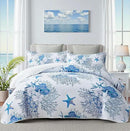 Coastal Bedding Queen Size Coastal Quilt with 2 Shams, Nautical Beach Comforter Sets Ocean Bedspreads Blue Starfish Coverlet Summer Bedding, 90''x96'' by CozyNest Decor