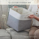 OrganiHaus 12x12 Cube Storage Bins 4 Pack, Foldable Cube Storage Organizer w/ Rope Handles, Collapsible Fabric Bins for Toys, Clothes & Closet Organization, Fabric Square Baskets - Off-White by CozyNest Decor