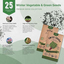 Organo Republic 25 Winter Vegetable & Green Seeds Variety Pack for Outdoors & Indoor Home Gardening 27670+ Non-GMO Heirloom Seeds: Broccoli Beet Carrot Collard Lettuce Radish Spinach Pea Kohlrabi by GreenHaven Gardens