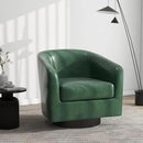 Swivel Barrel Accent Chair, Modern Round Faux Leather Arm Chair for Living Room, Bedroom, Comfy Club Reading Chairs for Adults(Faux Leather, Green, Set of 2) by CozyNest Decor