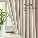 FMFUNCTEX Pinch Pleated Curtains 84 Inches Long for Living Room, Beige Semi Sheer Faux Linen Textured Pleat Drapes for Bedroom with Hooks, Light Filtering Neutral Farmhouse Window Drapes 2 Panels by CozyNest Decor