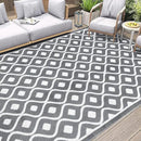 Pauwer Waterproof Outdoor Rug 8x10, Reversible Plastic Straw Patio Camping Rug, Indoor Outdoor RV Mat Carpet for Deck, Camper, Porch, Balcony, Backyard, Picnic, Geometric Grey by GreenHaven Gardens