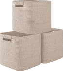 OIAHOMY Storage Cubes 11 Inch Storage Bins-3-Pack, Cotton Rope Woven Baskets for Organizing, Square Storage Baskets for Shelves Organizer, Classroom, Kids Toy Bins, Closet, Baby Nursery-Brown by TinyTreasures Baby Boutique