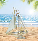 Puzzled Baja Haven Sailboat Decor - Handmade Beach Themed Wooden Boat Home Decor for Living Room Shelves, Tabletop, Desk, Cute Nautical Party Decorations - 14.5 Inches by CozyNest Decor
