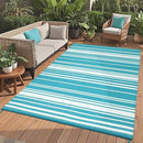 Waterproof Outdoor Rug 8x10 Contemporary Reversible Plastic Straw Rug, Easy Cleaning Striped Patio Carpet, UV-Resistant Indoor Outdoor Floor Cover for RV, Porch, Deck, Backyard, Light Blue by CozyNest Decor