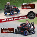 ANPABO 24V 4X4 Ride on Car Truck w/Remote Control, 4WD/2WD Switchable Kids UTV, 19" Spacious Seat, 4 Shock Absorbers, Soft Start, Music Player, Electric Car for Kids Ages 3+(Red) by TinyTreasures Baby Boutique