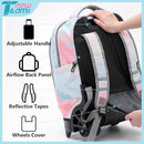 NEW TILAMI 18 inch Rolling Backpack for Girls – Waterproof, Large Capacity, Stair-Climbing Design, Adjustable Handle, Great for School, Pink Sunset by TinyTreasures Baby Boutique