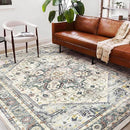 Washable Area Rug 10'x14' Cyan Khaki Retro Flowers Boho Design Non-Shedding Easy Care Ideal for High Traffic Areas in Living Room Bedroom Office Coffee Table Kitchen Large Carpet by TinyTreasures Baby Boutique