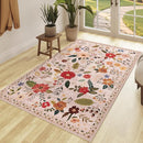 3x5 Area Rug, Floral Pink Washable Rug for Entryway, Non Slip Flower Area Rugs, Soft Low Pile Indoor Doormat Small Carpet, Rugs for Living Room Bedroom Nursery Kitchen Dining Room, Pink/Beige by TinyTreasures Baby Boutique