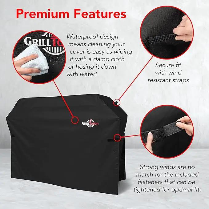 Heavy Duty BBQ Grill Cover for Outdoor Grill, 64 Inch – Waterproof, Weather Resistant, UV & Fade Resistant with Adjustable Straps – Gas Grill Cover for Weber, Genesis, Charbroil, etc. Black, photo 3 of 6