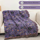 Boho Throw Blanket for Bed,100% Ultra Cotton Soft Breathable Bed Throw Floral Printed Farmhouse Decor Rustic Bed Throws for Couch Sofa Quilt Purple Flowers 60" x 80" by CozyNest Decor
